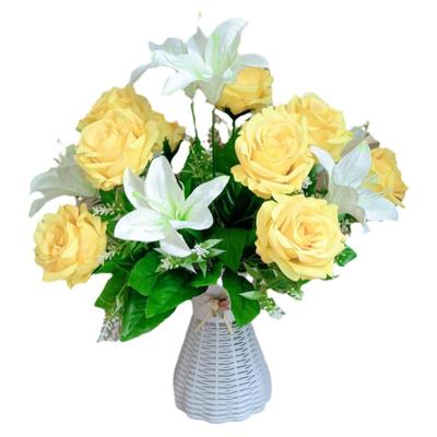 仿真花玫瑰百合花束花瓶套装室内客厅婚房餐厅茶几桌面装饰摆件