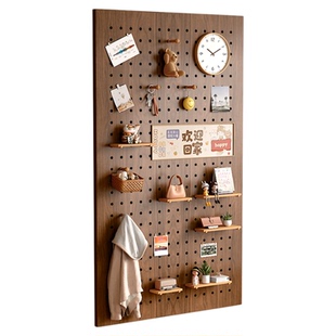 实木洞洞板置物架定制造型墙入户玄关墙面收纳架中古风墙上展示架