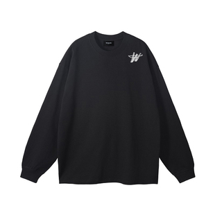 waikei we11done长袖T恤男女百搭简约雾化小标潮牌情侣打底衫上衣