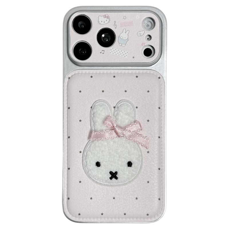北比甜美ins粉色刺绣米菲兔适用苹果17pro手机壳iphone16promax新款15带挂绳17少女14卡通可爱16皮