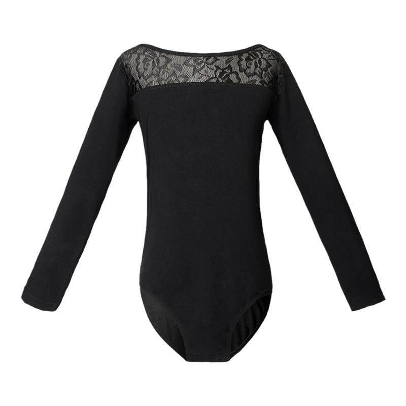 舞蹈服儿童女长袖黑色舞蹈衣套装女童练功服上衣女孩芭蕾舞连体服