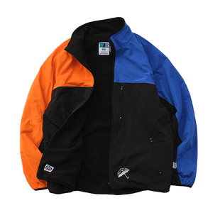 Battles 拼色双面穿夹克摇粒绒烧花运动服秋冬外套风衣美式宽松