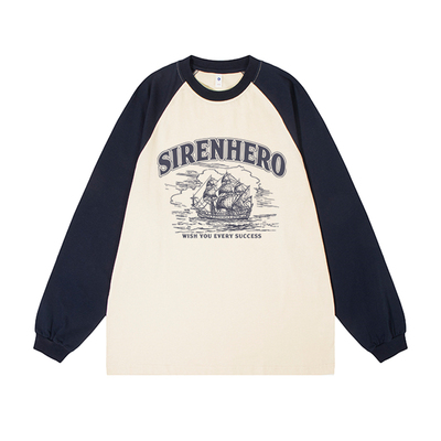 插肩长袖t恤女春秋美式复古上衣