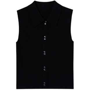 VEE叠穿伴侣定制6色软暖绵羊毛混纺衬衫针织衫女翻领背心无袖打底