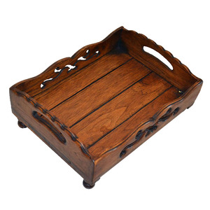 大厅东南亚风方形实木质托盘镂空水果盘干果盘糖果盘茶盘复古酒店