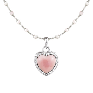 KREAM 原创 纯银 女王贝 碎钻粉色爱心吊坠男项链女情侣同款