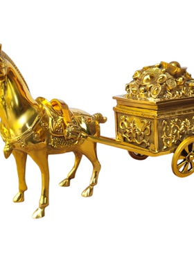 纯黄铜马拉车摆件店铺开业礼品