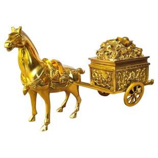 纯黄铜马摆件铜马拉聚宝盆马到成功马拉元宝马拉车店铺开业礼品