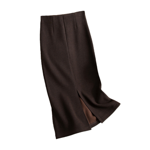 醋酸羊毛半身裙秋冬白色加绒开叉一步裙高级通勤加厚灰色长直筒裙