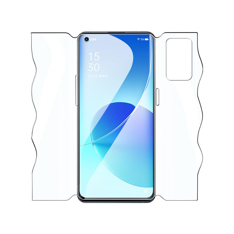 适用opporeno6钢化水凝膜全屏覆盖reno6pro手机贴膜全包全身保护reno6pro+前后一体膜5G版reno6抗蓝光软膜por