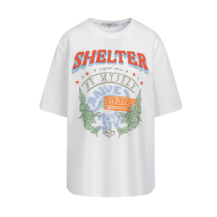 [明星同款]RAIVE植物花卉T恤26春季宽松英文印花休闲通勤圆领短袖