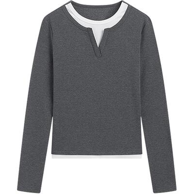 KBNE设计感弹力拉绒磨毛长袖t恤女装2025冬季新款针织打底衫上衣