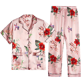 睡衣女士夏季冰丝短袖家居服女夏天薄款仿真丝绸丝质绸缎韩版套装