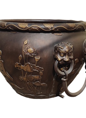 大型铸铜故宫缸铸铁仿铜大缸狮子头铜门海水缸花纹缸工艺品摆件