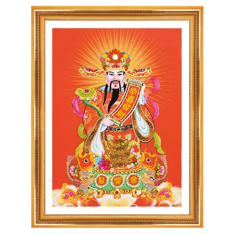 diy客厅挂画手工财神爷丝带绣