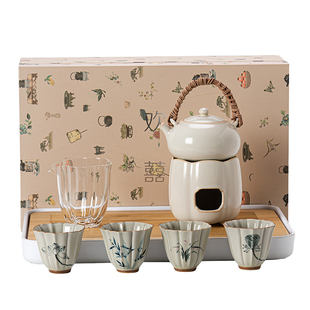 画续2023新款苏打釉煮茶壶茶具套装提梁壶煮茶器煮茶炉酒精炉室内