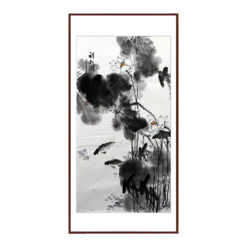 手绘荷花寿桃梅花原稿真迹花鸟国国画