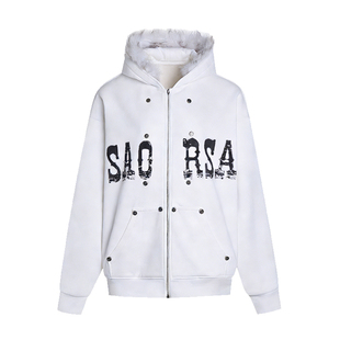 Rejj[王橹杰同款]云朵触感铆钉帽衫宽松短款重磅卫衣_SAORSA系列