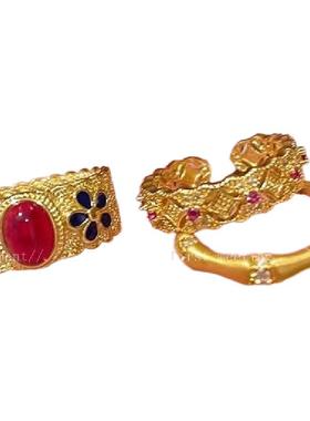 PURE轻奢珐琅宫廷金色戒指竹节中式复古时尚小众指环戒旗袍穿搭