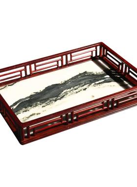 印度小叶紫檀云石茶具摆放托盘