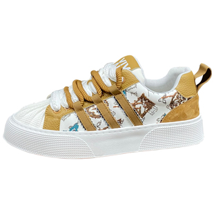 贝壳头潮男鞋2025新款冬季透气拼色百搭软底休闲板鞋三道杠轻便鞋