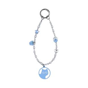 班诗迪金属手机挂绳蓝色小猫蝴蝶珍珠手机挂件蓝色炫彩星星轻奢高级感手机壳挂链手工DIY精美粉色ccd相机美观