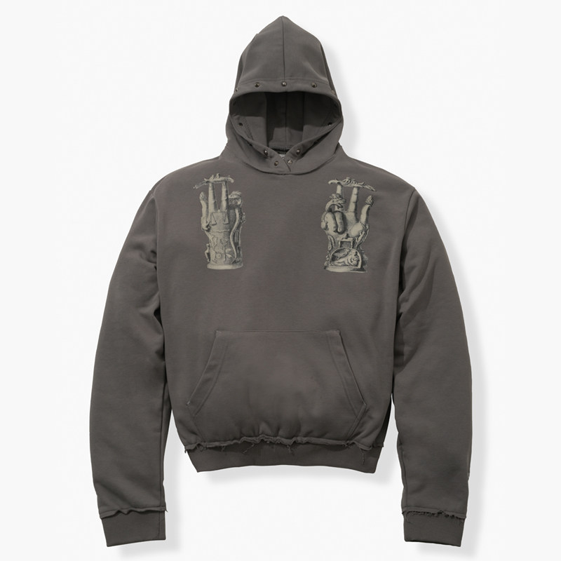 Dream Band AW2024年秋冬低饱和枪灰色卫衣男款连帽国潮朋克帽衫