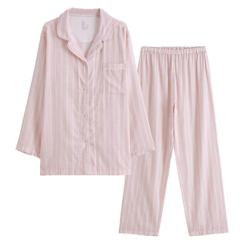 春秋女条纹梭织家居服套装