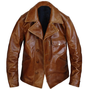 Helix Rider 加州小熊日系复古蜡染牛皮真皮皮衣