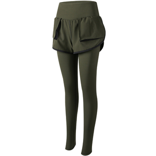 gymna春军装风收腹透气健美瑜伽外穿假两件健身跑步运动休闲裤女