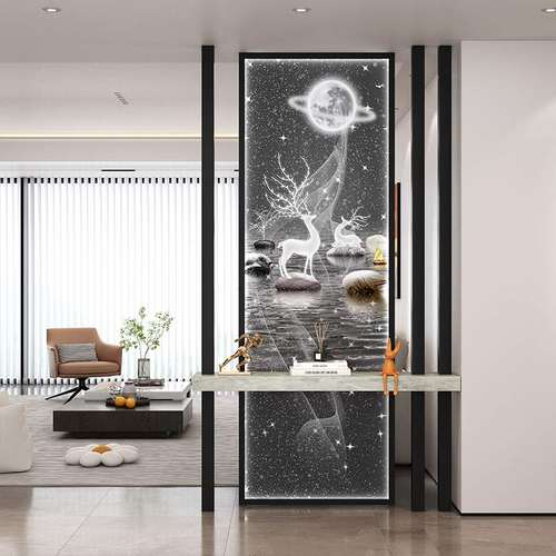 简约轻奢现代客厅艺术玻璃屏风隔断遮挡入户进门玄关洗手台隔断墙