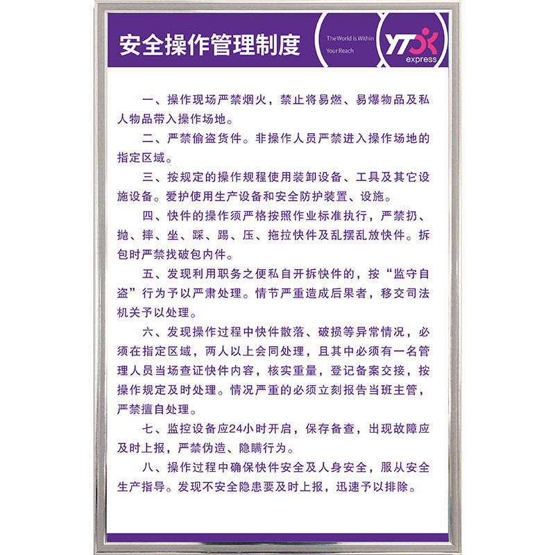 新版圆通快递上墙制度牌