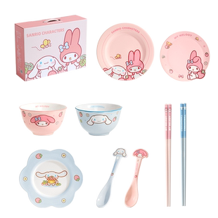 三丽鸥可爱餐具碗碟盘勺子筷陶瓷套装家用送闺蜜生日乔迁礼物礼盒
