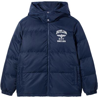 【鹰徽藏蓝】BOYLONDON冬情侣学院风保暖藏青色短款羽绒服N28015