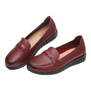 信诺真皮妈妈鞋软底女舒适鞋子春秋中老年人超软老人奶奶单鞋皮鞋