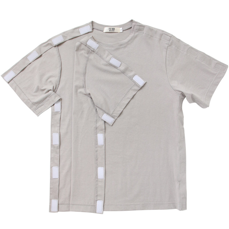 骨折专用衣服短袖短裤纯棉病号服易穿脱术后衣服瘫痪病人服装夏季 - 白底图