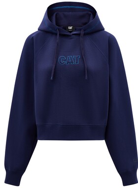 CAT卡特春季女士纯色宽松短板A廓形车缝线LOGO连帽卫衣
