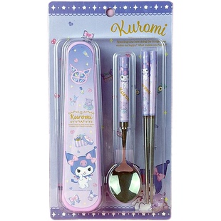 酷洛米儿童筷子勺子套装小学生上学三件套不锈钢便携收纳盒餐具