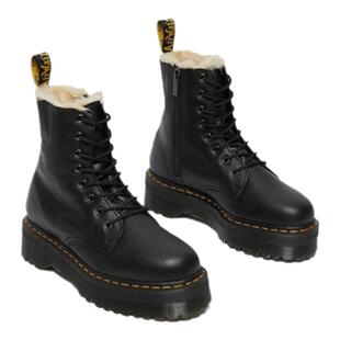 欧洲直邮DR. MARTENS男女同款马丁靴黑色皮革毛绒内衬8孔厚底