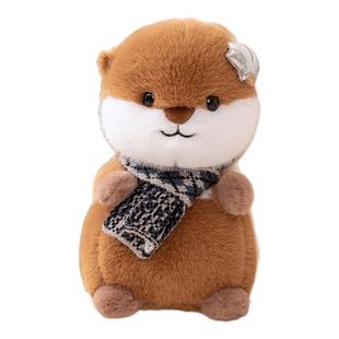 呆萌仿真水獭玩偶毛绒玩具河狸公仔睡觉抱枕娃娃送儿童生日礼物女