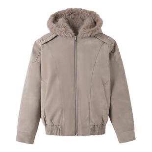 秋冬男款连帽毛领座山雕棉衣外套加绒保暖cleanfit麂皮绒棉服夹克