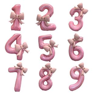 40寸ins粉色数字蝴蝶结拍照气球装饰布置生日氛围感场景女孩道具