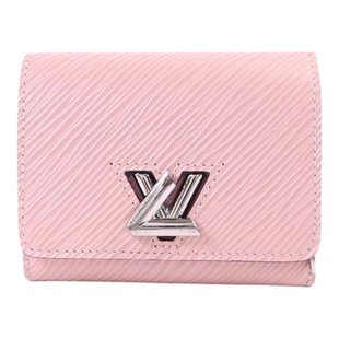中古LV路易威登女B级9新trifold wallet三折钱包牛皮短钱包粉色