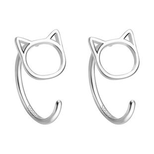 S999纯银小猫耳环女养耳洞2025新款爆款正品通体足银猫咪耳钉耳饰