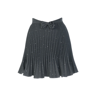 lefame拉飞姆冬季烫钻蝴蝶结波浪摆压褶半裙设计感女百褶裙短裙