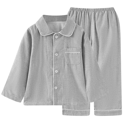 日系儿童春秋纯棉绒布纯色睡衣套