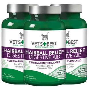 【自营】绿十字猫草片60片*3瓶VET'S BEST猫草片化毛膏猫咪专用