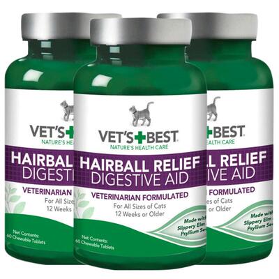 【自营】绿十字猫草片60片*3瓶VET'S BEST猫草片化毛膏猫咪专用