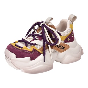 四起哥2026春季撞色厚底老爹鞋女百搭增高休闲运动鞋小个子真皮潮