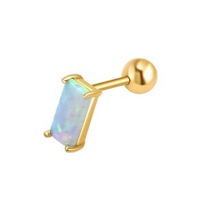 一撇一捺碧色欧泊耳钉女10K金单只耳饰方钻宝石耳环商场同款轻奢